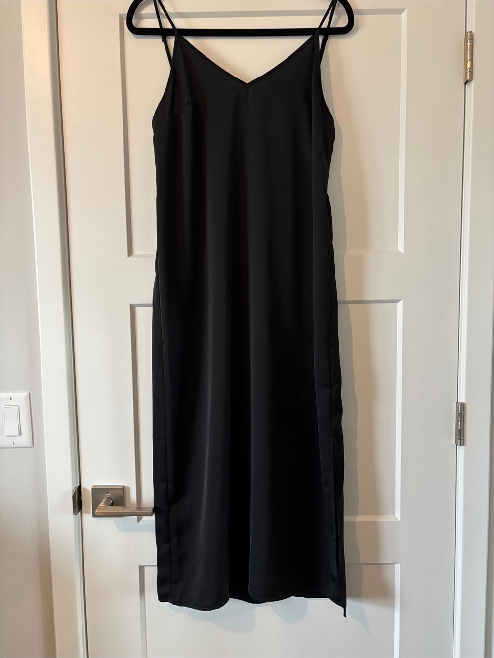a new day Black Midi Slip Dress with Spaghetti Straps